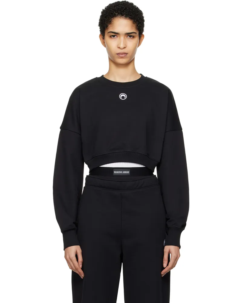 Marine Serre Black Moon Logo Fleece Cropped Sweatshirt Bk99