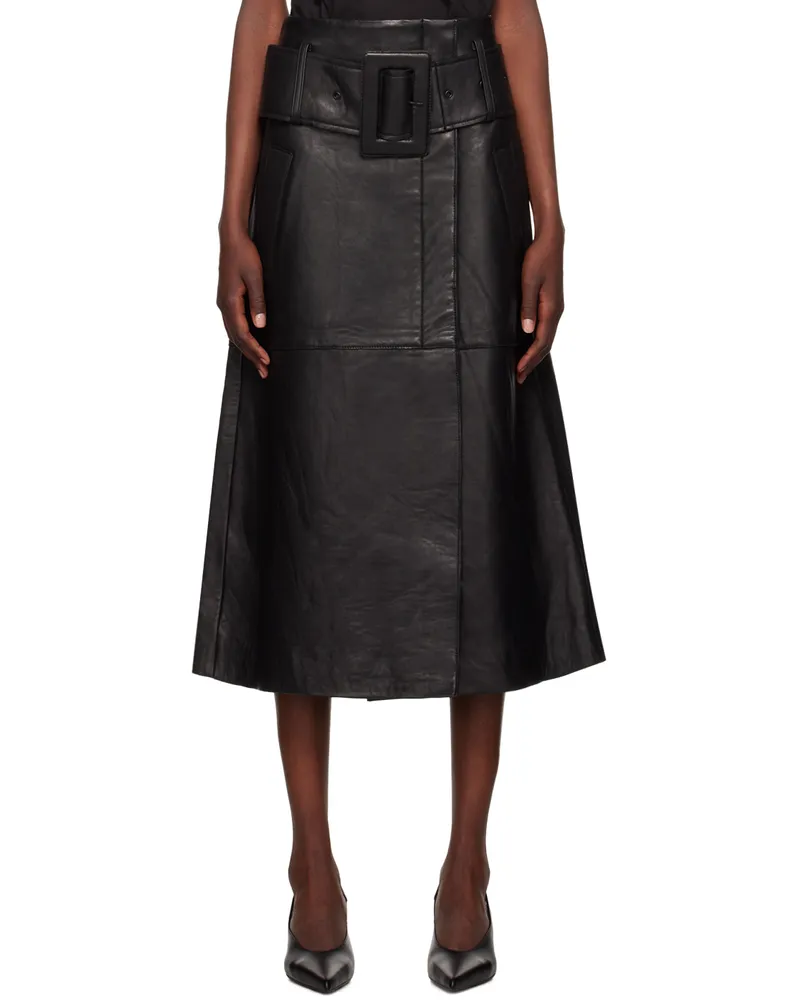 ROTATE Birger Christensen Black Bonded Leather Midi Skirt 100