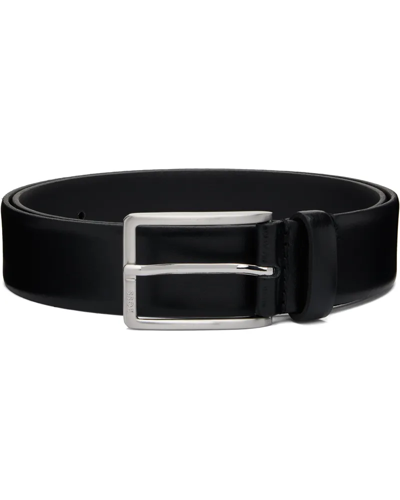 HUGO BOSS Black Smooth-Leather Logo-Engraved Belt 001-black
