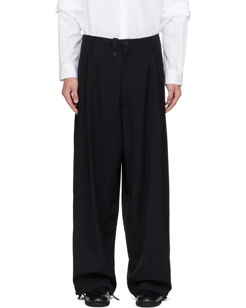 Yohji Yamamoto Black Wool Gabardine New Standard Wallet Trousers Black