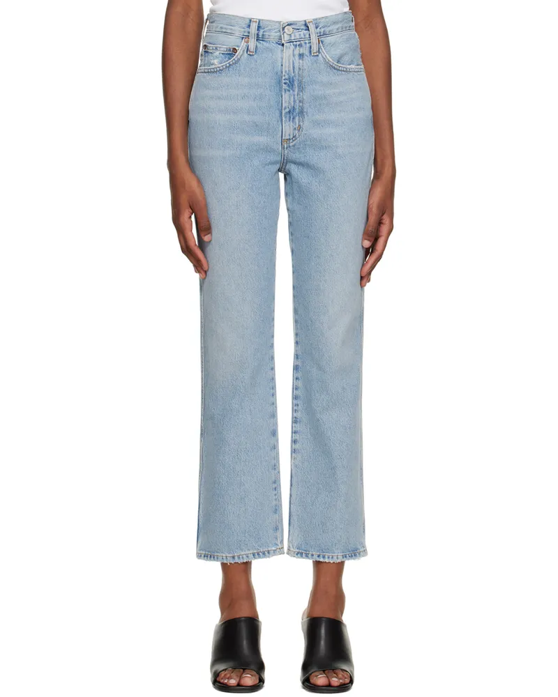 AGOLDE Blue Pinch Waist Kick Jeans Riptide