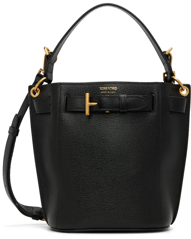 Tom Ford Black Mini Grained Leather Audrey Bucket Bag 1n001