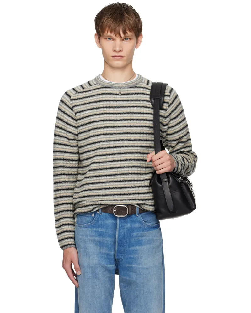 AURALEE Gray Shetland Wool Cashmere Rib Knit Sweater Gray