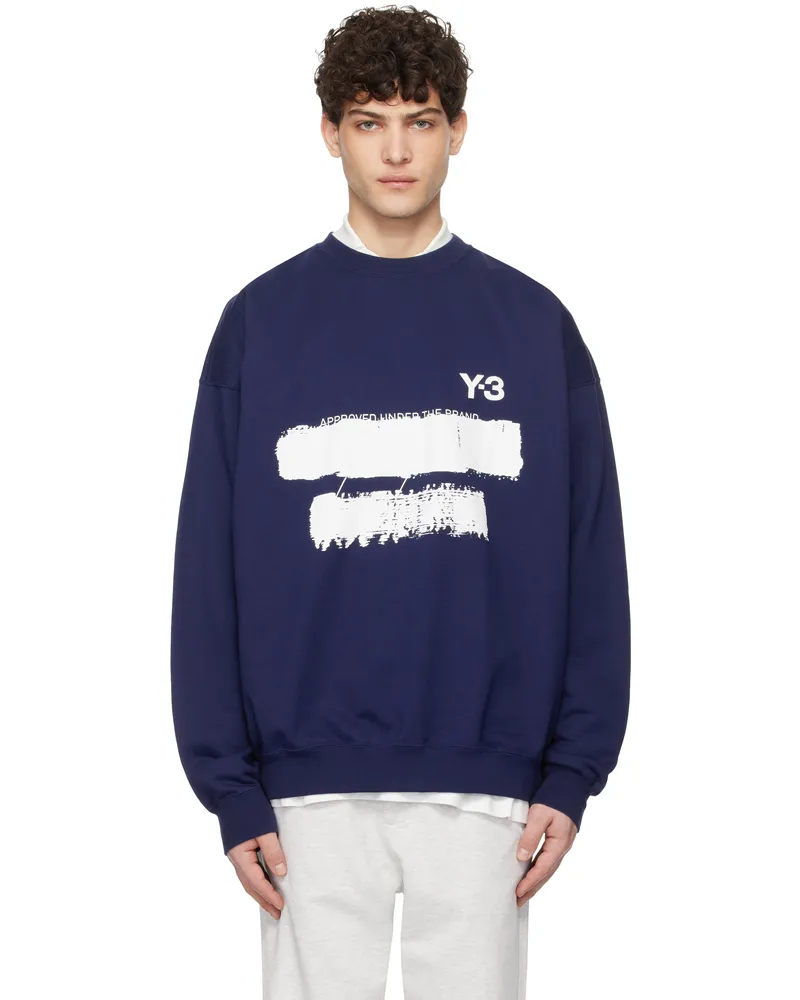 Y-3 Blue Graphic Crew Sweatshirt Dark
