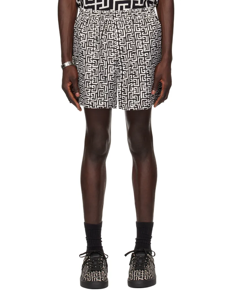 Balmain Black & White Monogram Shorts Eab