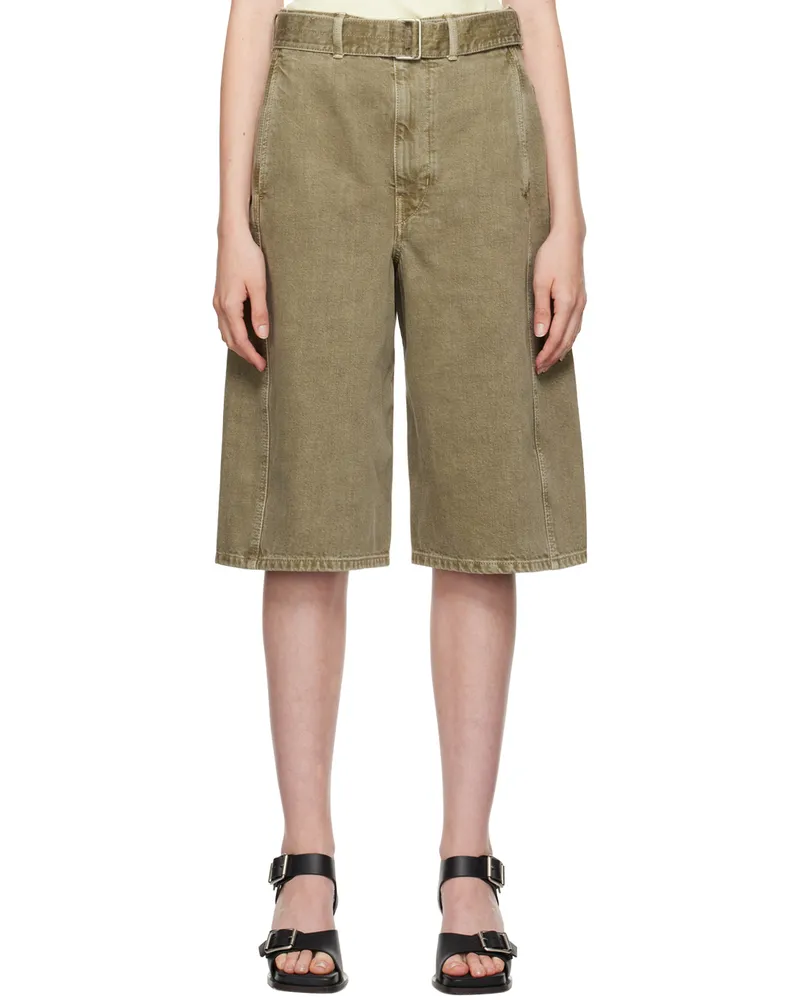 Christophe Lemaire Green Twisted Belted Denim Shorts Gr629