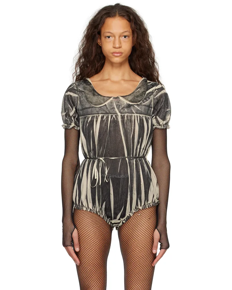 Maison Margiela Black & Off-White Printed Bodysuit 961