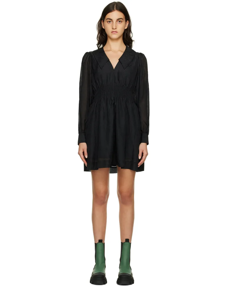 Ganni Black Crinkled Minidress 099