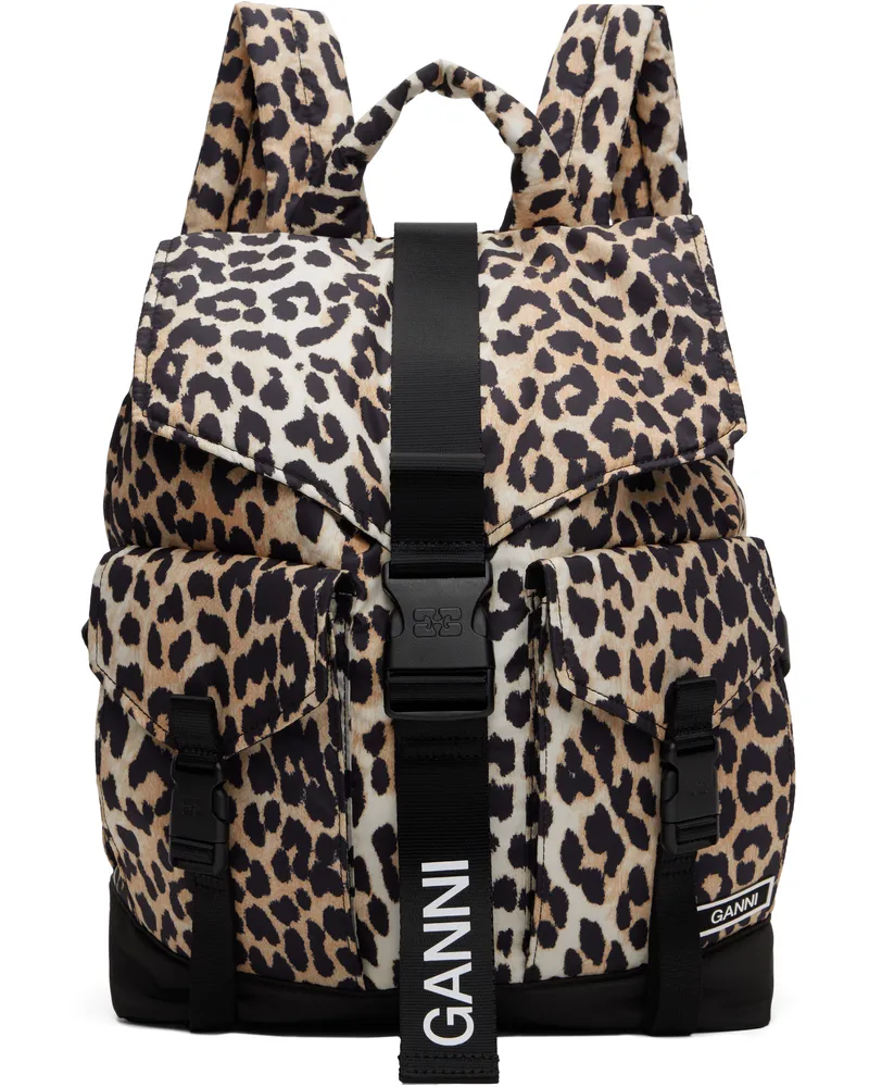 Ganni Black & Beige Leopard Tech Backpack