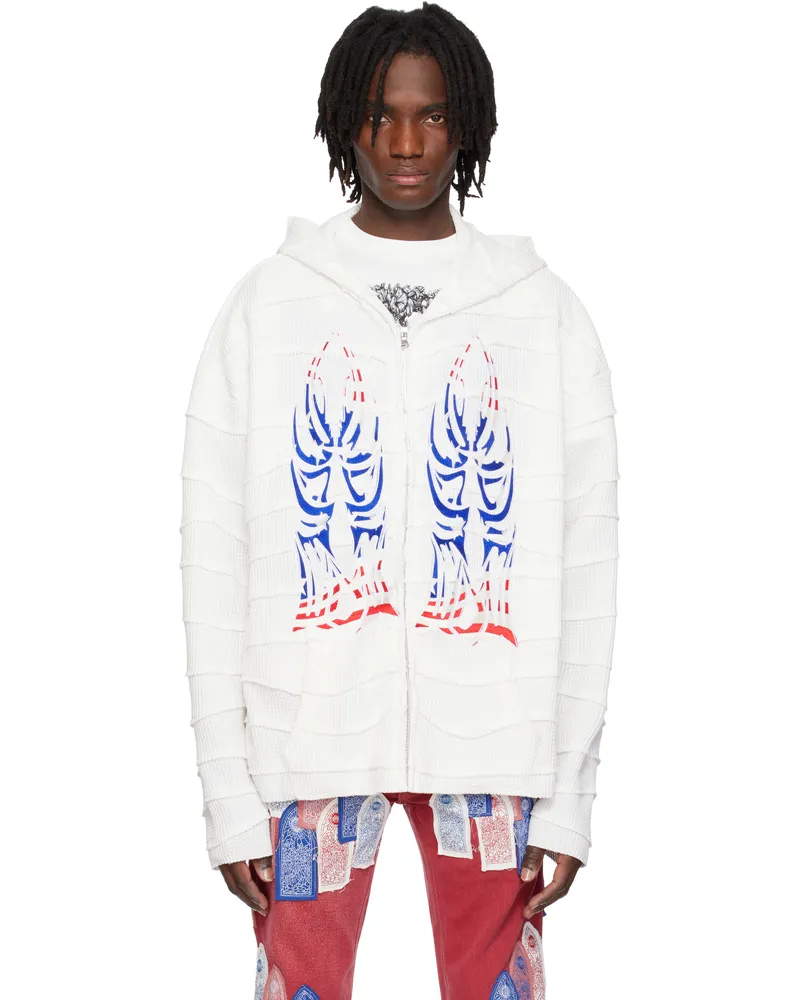 WHO DECIDES WAR White Winged Glory Wavelength Zip Up Hoodie Cloud