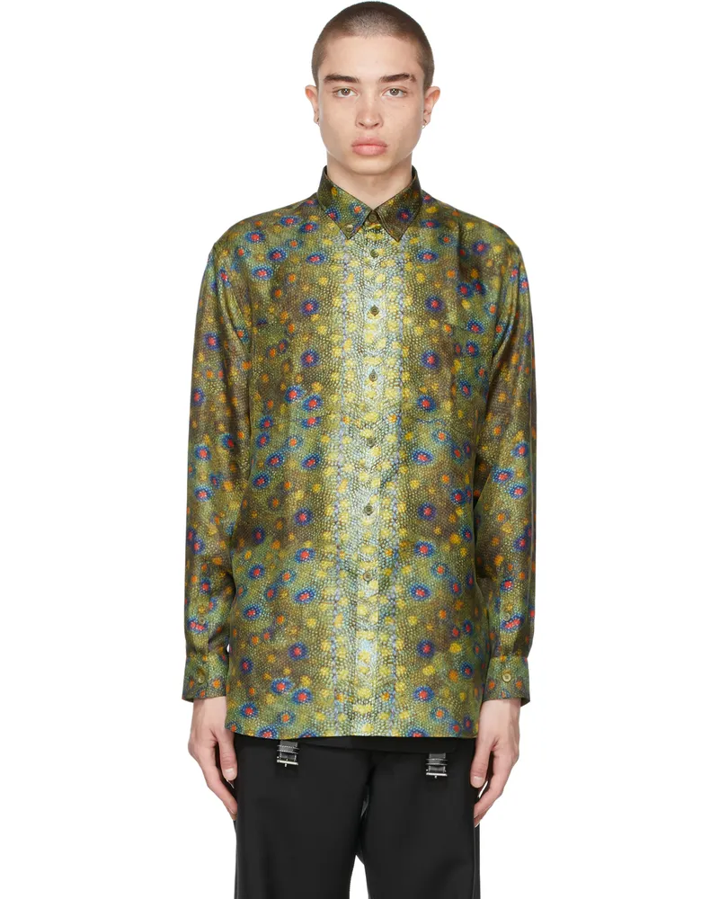 Burberry Green Fish Scale Print Shirt Olive