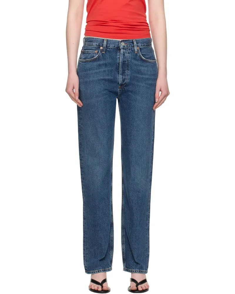 AGOLDE Blue 90's Pinch Waist Long High Rise Straight Jeans Control
