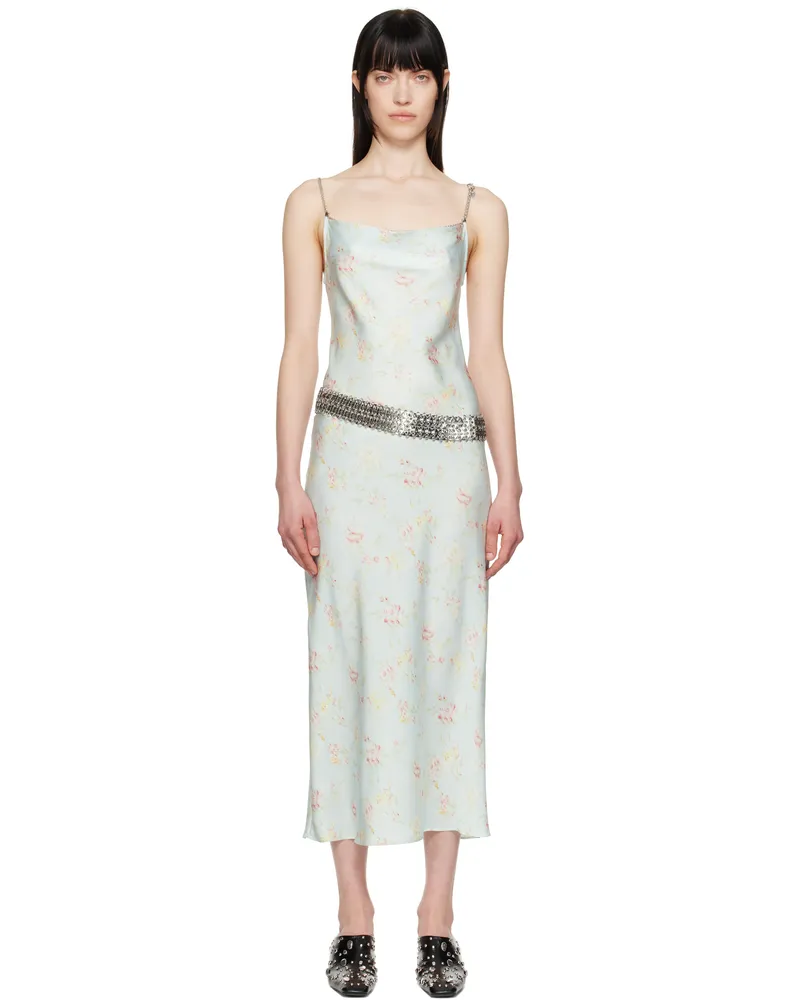 Paco Rabanne Blue Double Satin Printed Midi Dress V328
