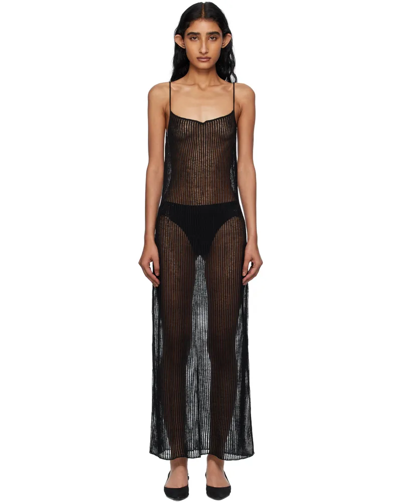 FRANKIE Shop Black Sienna Semi Sheer Ribbed Maxi Dress 100
