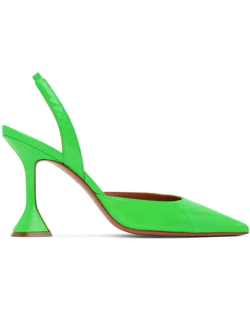 Amina Muaddi Green Holli Sling Heels Fluo