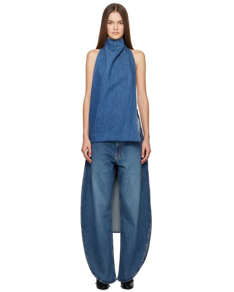 Alaïa Blue Asymmetric Cape Denim Top 525