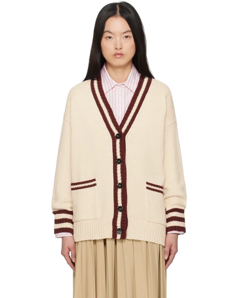 Max Mara Off-White & Burgundy Vicolo Cardigan 018