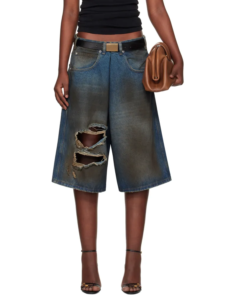 LU'U DAN Blue Kriss Kross Denim Shorts Dirty