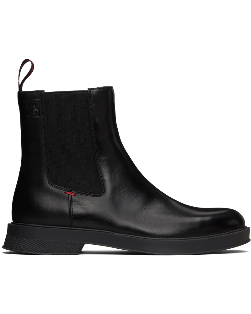 HUGO BOSS Black Stacked Logo Leather Chelsea Boots 001-black