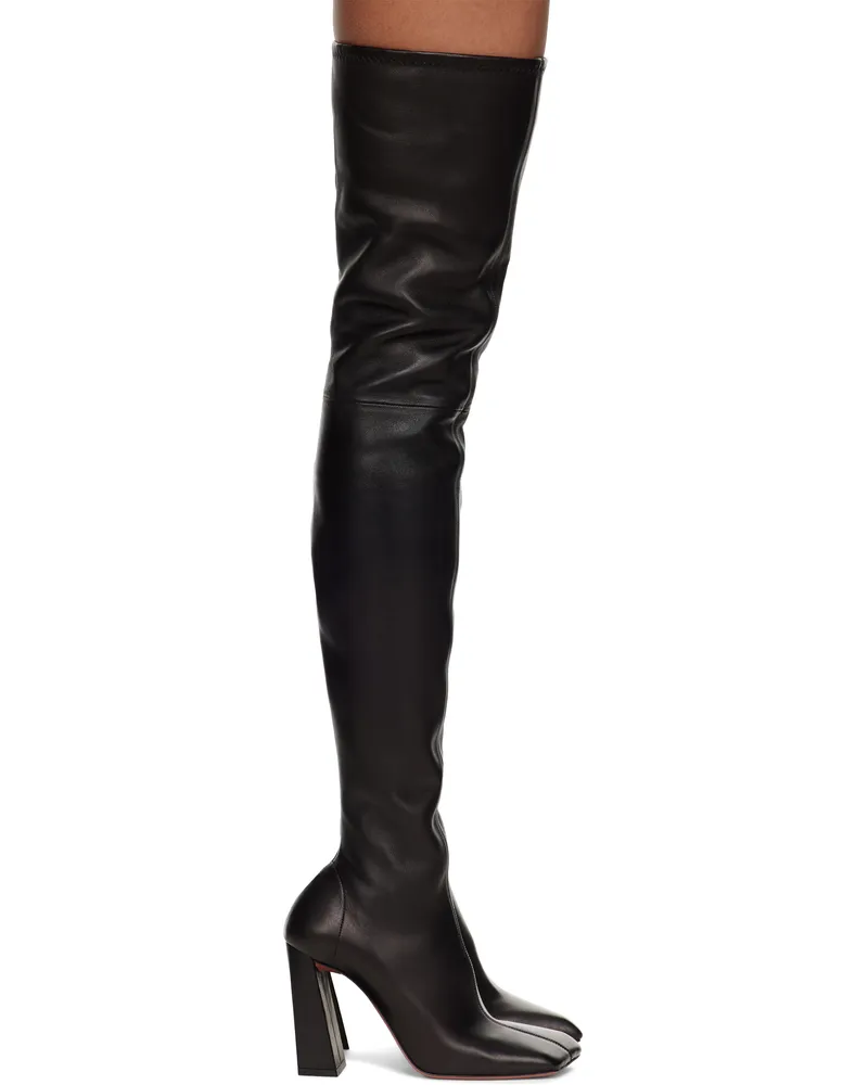 Amina Muaddi Black Marine Stretch Thigh High Boots Black