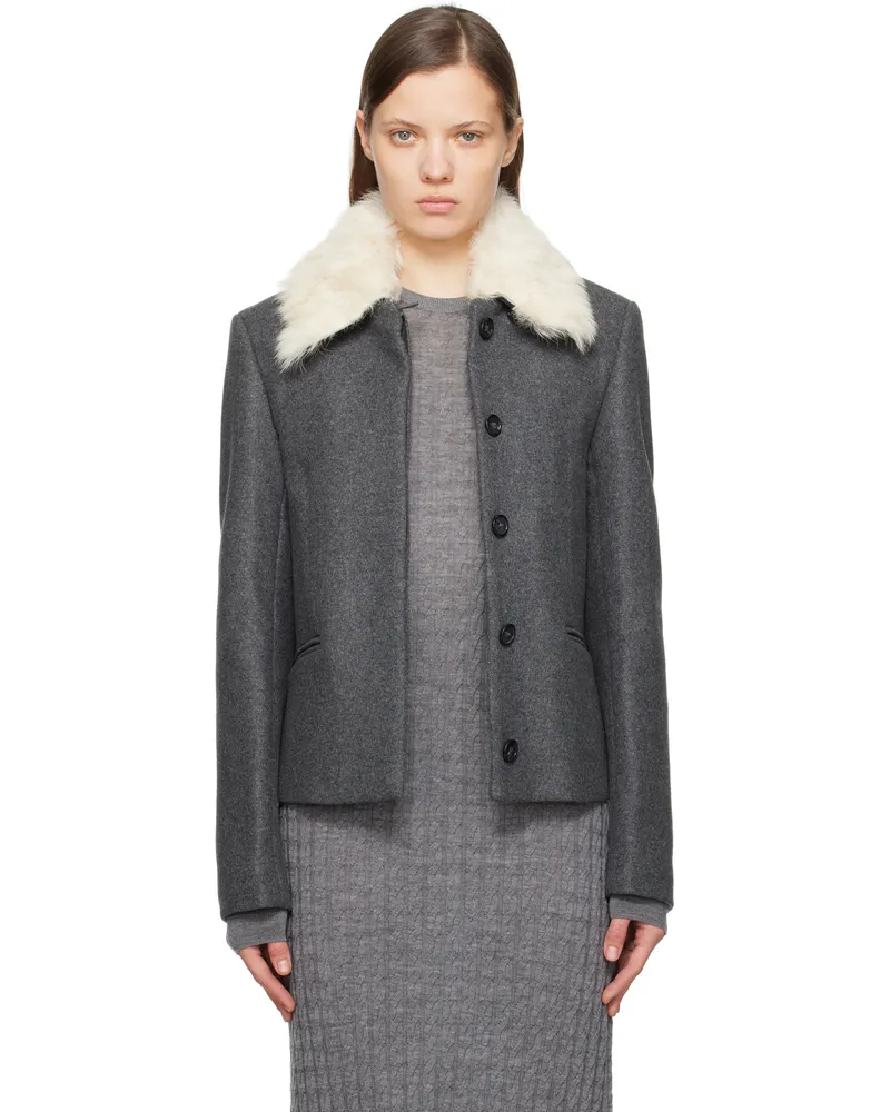 Totême Gray Shearling Collar Jacket Mid