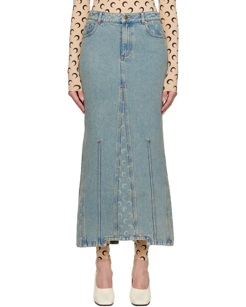 Marine Serre Blue Moon Laser Denim Maxi Skirt Bg10