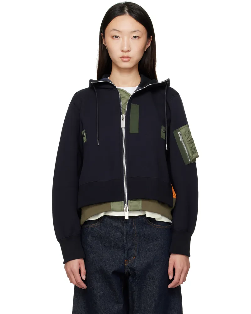 Sacai Navy & Khaki Sponge Sweat x Nylon Twill Hoodie 212