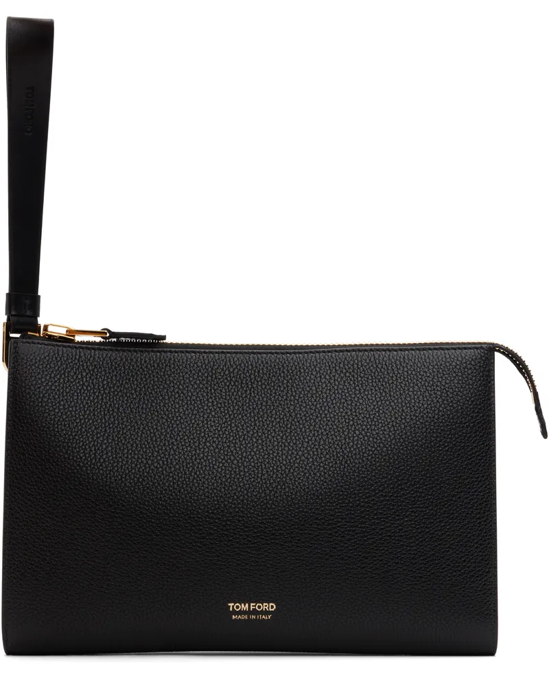 Tom Ford Black Soft Grain Leather Mini Flat Pouch 1n001black