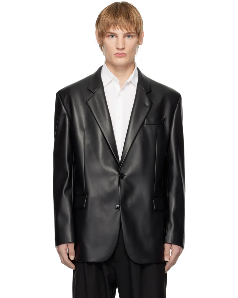 HUGO BOSS Black Vented Faux-Leather Blazer 001-black