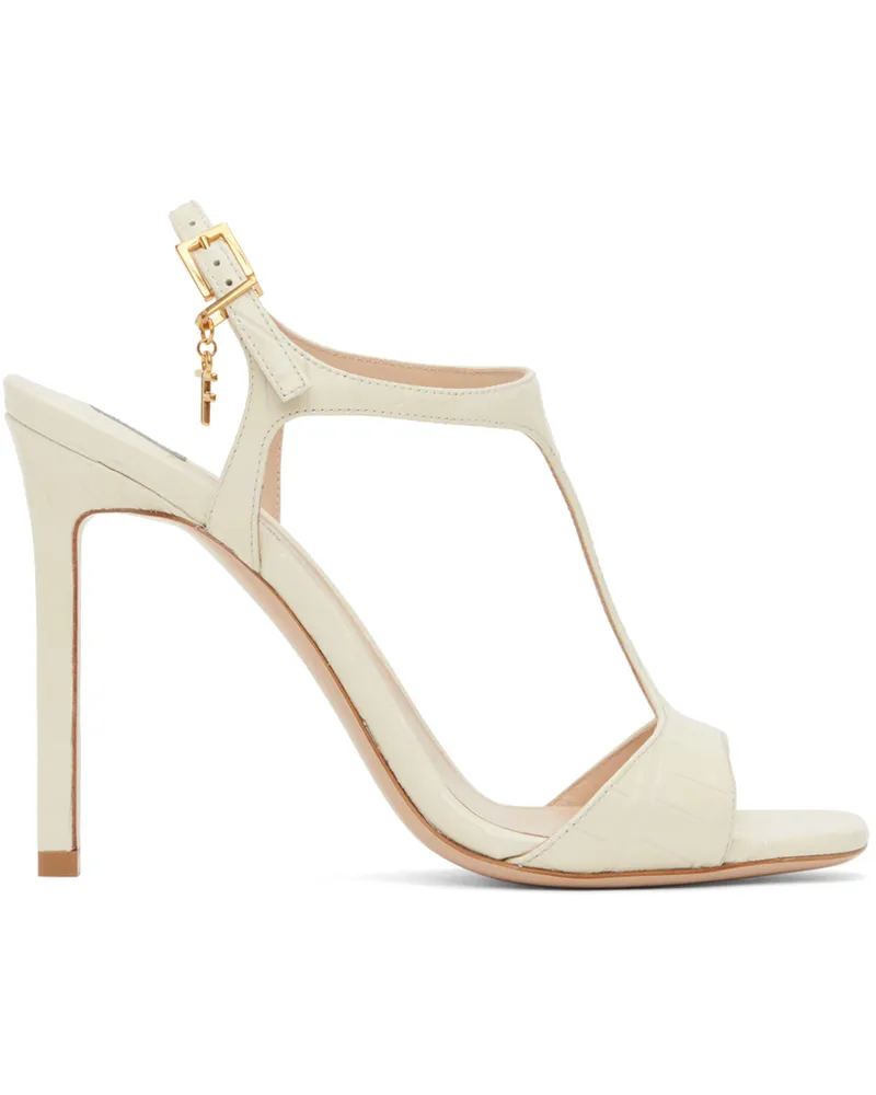 Tom Ford Off-White Glossy Stamped Crocodile Leather Angelina Sandals 1w018