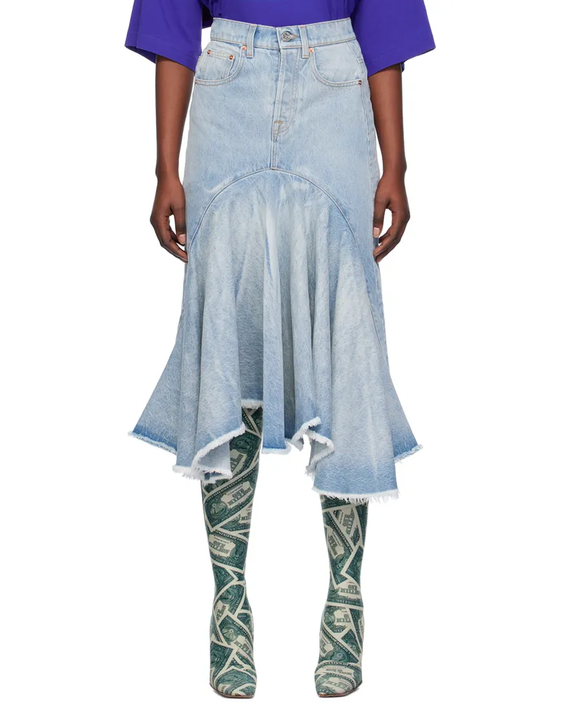 VETEMENTS Blue Flared Denim Midi Skirt Blue
