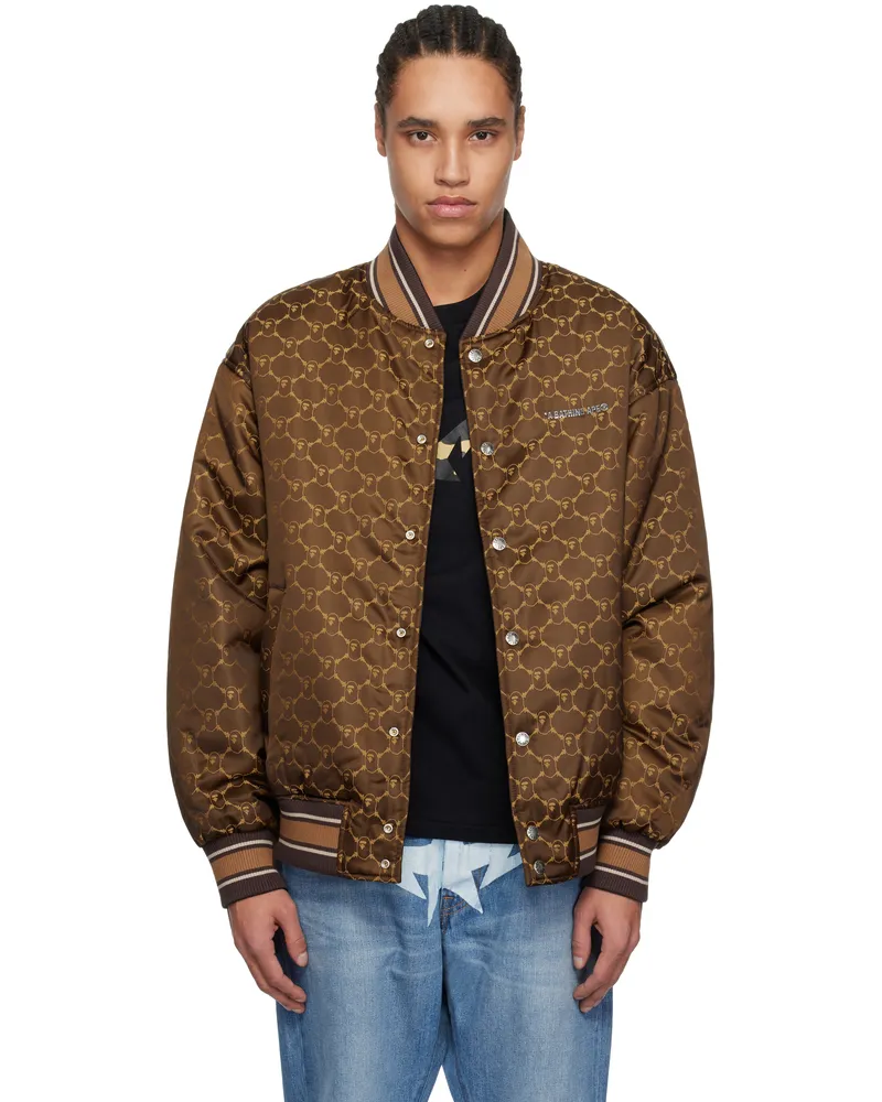 BAPE Brown ABC Camo Jacquard Reversible Bomber Jacket Blk-black