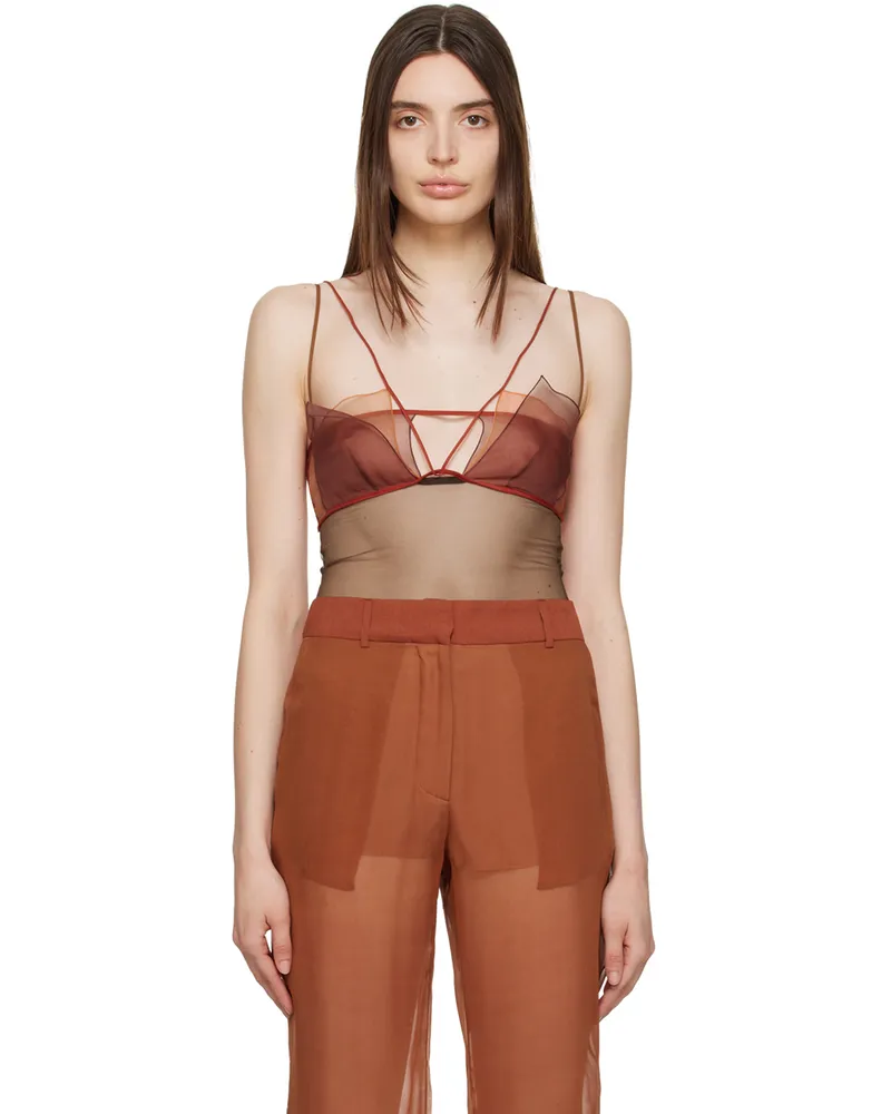 Nensi Dojaka Khaki & Pink Layered Bodysuit Burnt