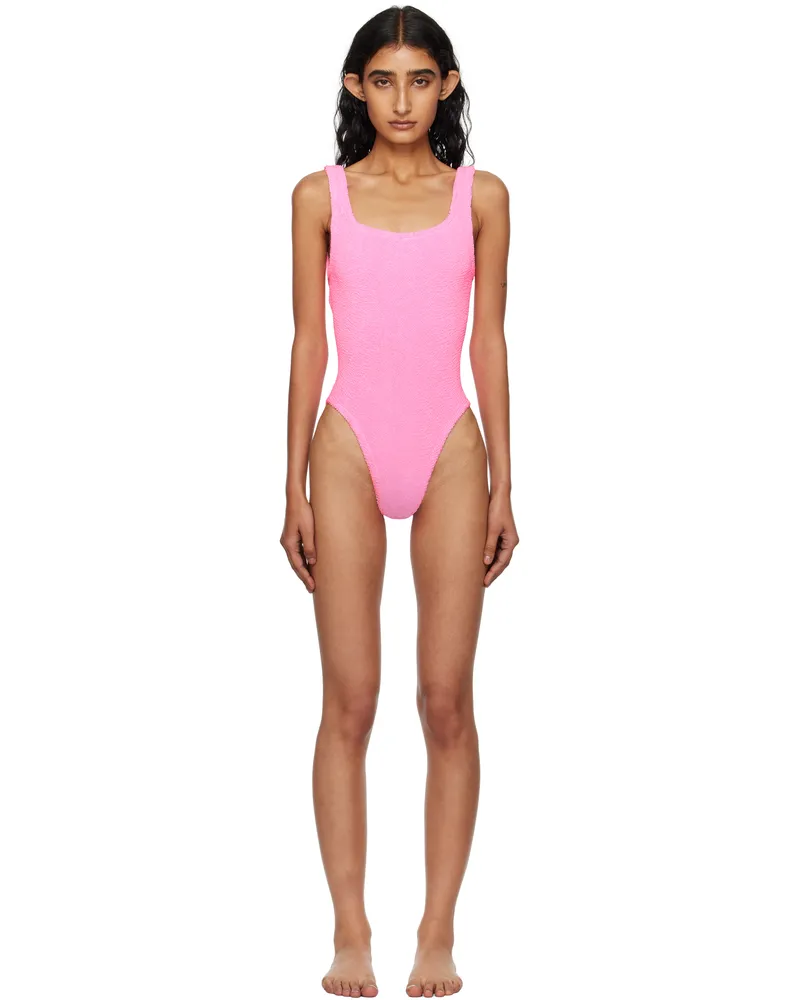 Hunza G Pink Square Neck Swimsuit Bubblegum