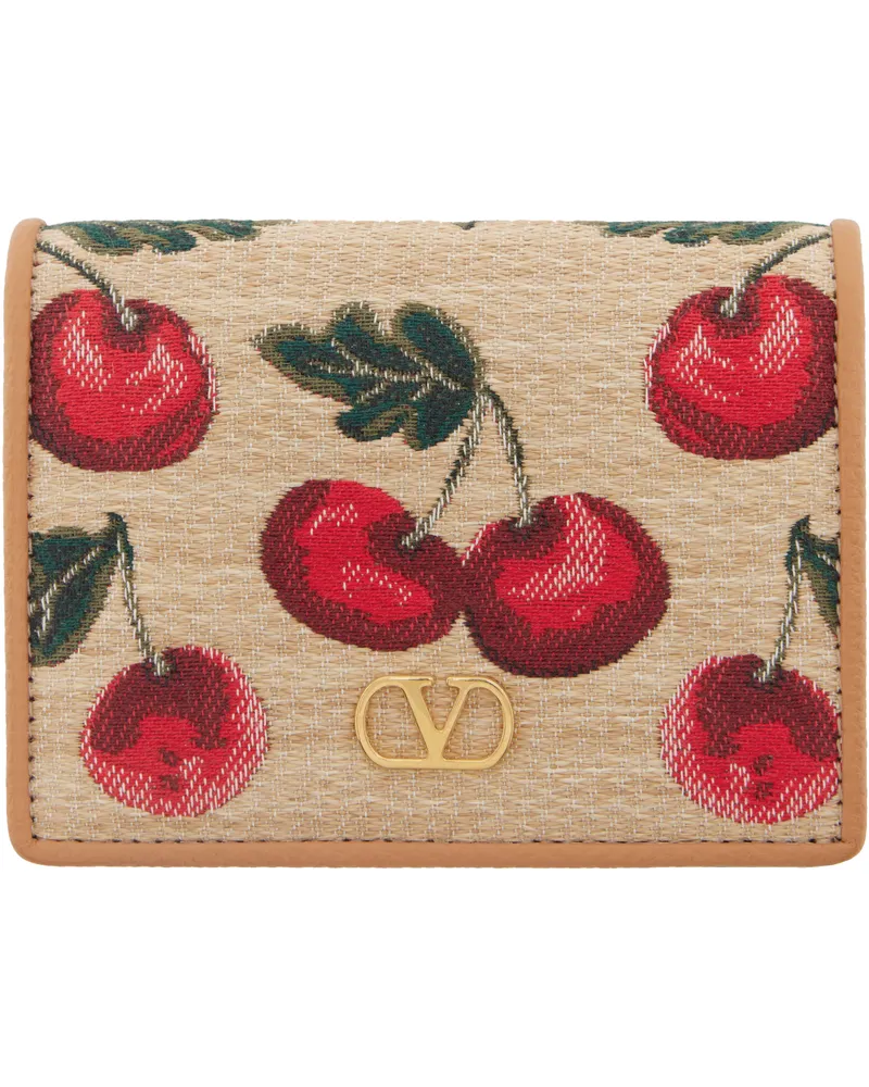 Valentino Garavani Beige VLogo Signature Cherryfic Jacquard Wallet R9f