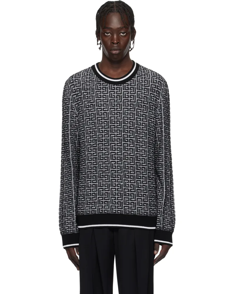 Balmain Black 'PB' Labyrinth Knit Sweater Gab