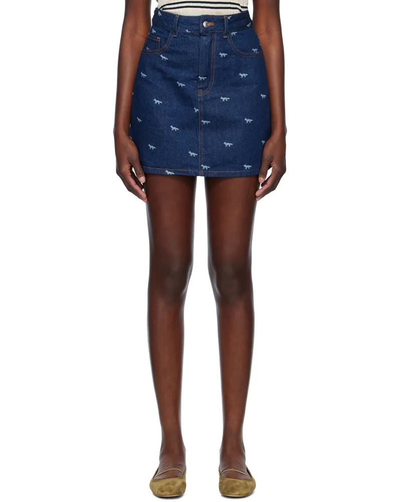 Kitsuné Blue Laser-Printed Denim Miniskirt 0202
