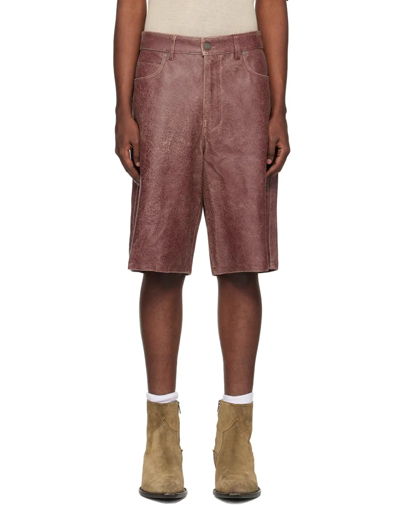 Guess Burgundy Crackle Leather Shorts Petite
