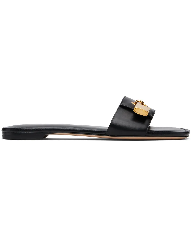 Tom Ford Black Leather Padlock Slides 1n001