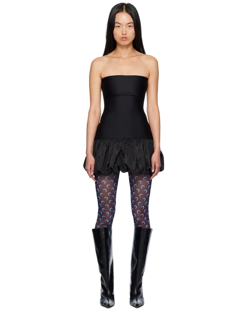 Marine Serre Black Recycled Moire Bubble Minidress Bk99