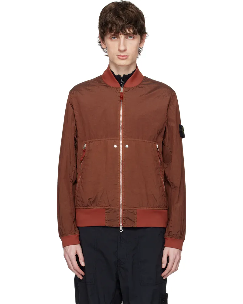 Stone Island Burgundy Nylon Metal Watro-TC ECONYL Bomber Jacket V007a