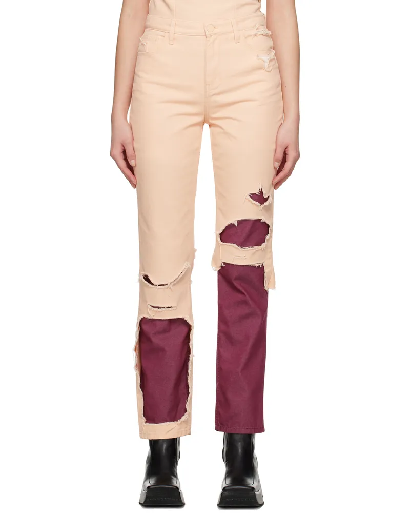 Raf Simons Pink & Burgundy Double Destroyed Jeans 3951