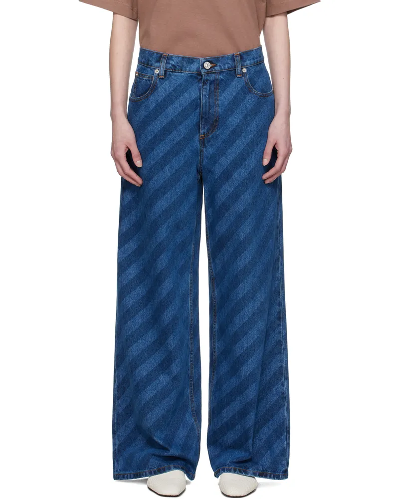 Marni Blue Wide Leg Diagonal Stripe Jeans Stb95