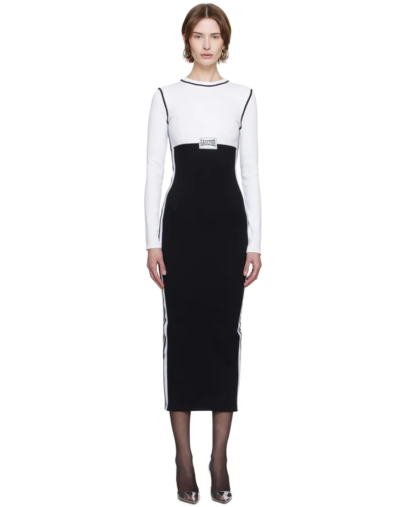 Jean Paul Gaultier White & Black 'The Color-Block' Maxi Dress 0100