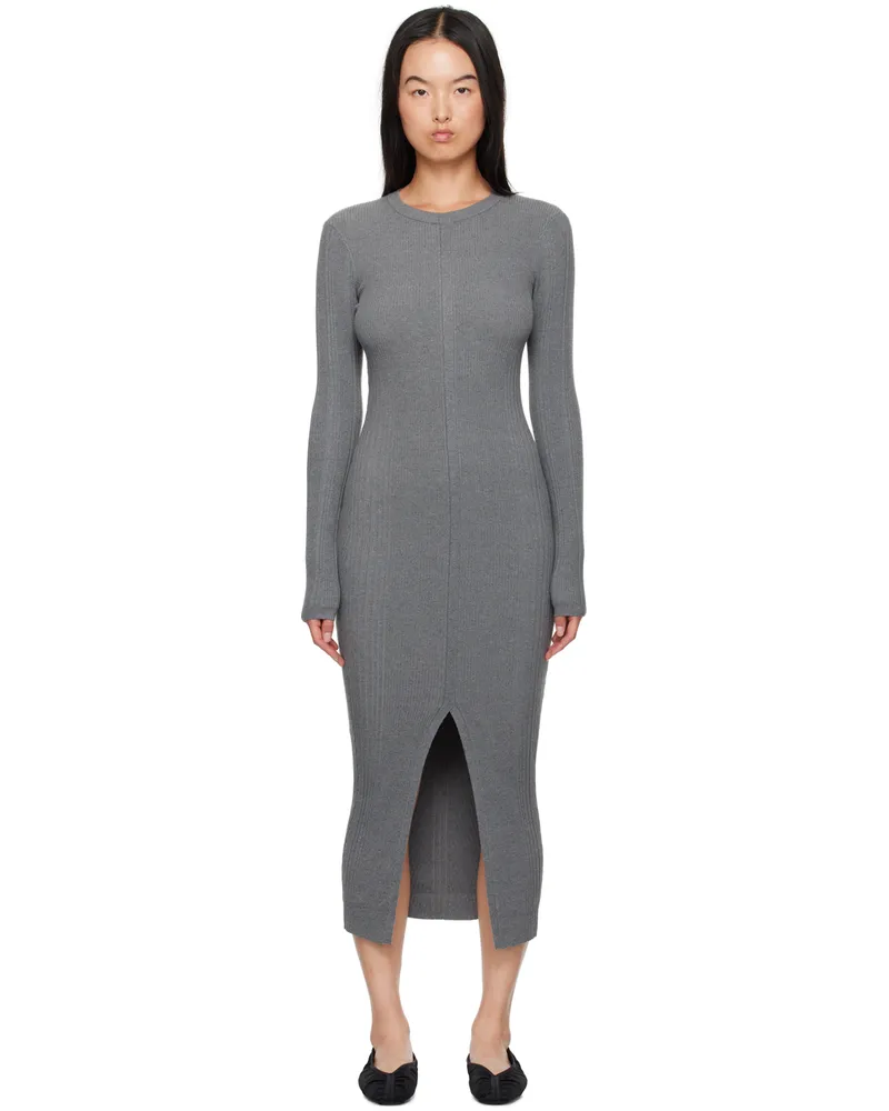 ROTATE Birger Christensen Gray Rib Knit Midi Dress 2997