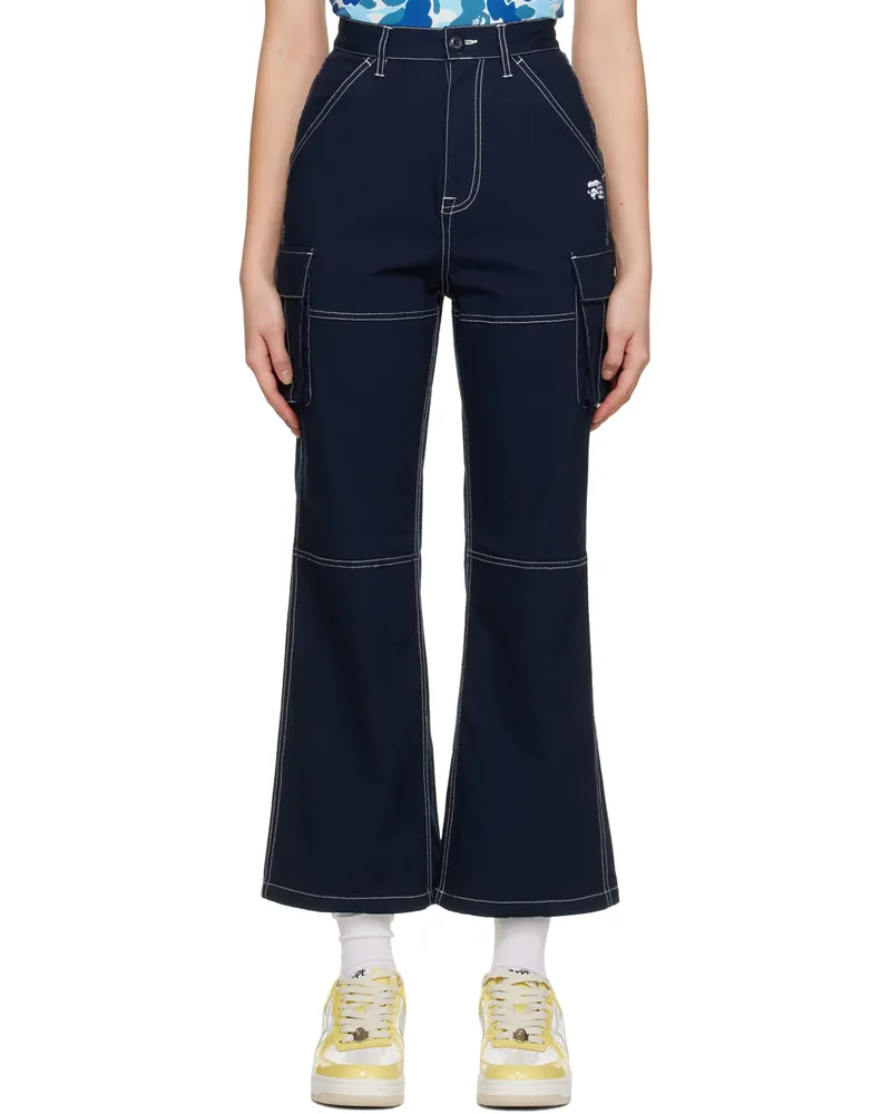 BAPE Navy Color Stitching Cargo Pants Navy