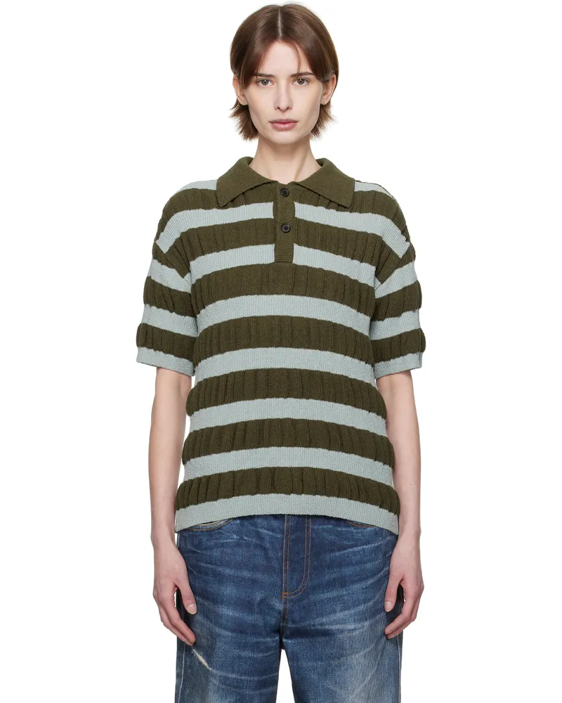 Andersson Bell Blue & Khaki Bubble Stripe Polo Brown