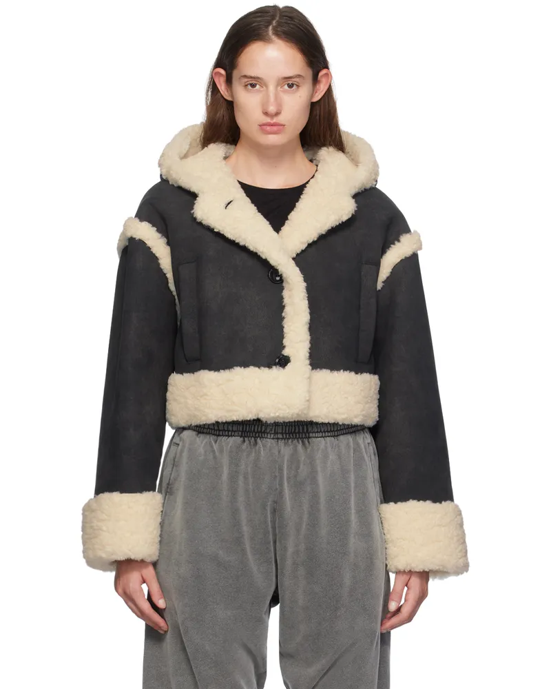 STAND Black & Off-White London Faux-Shearling Jacket 89100