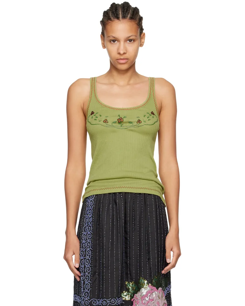 BODE Green Dahlia Tank Top Green