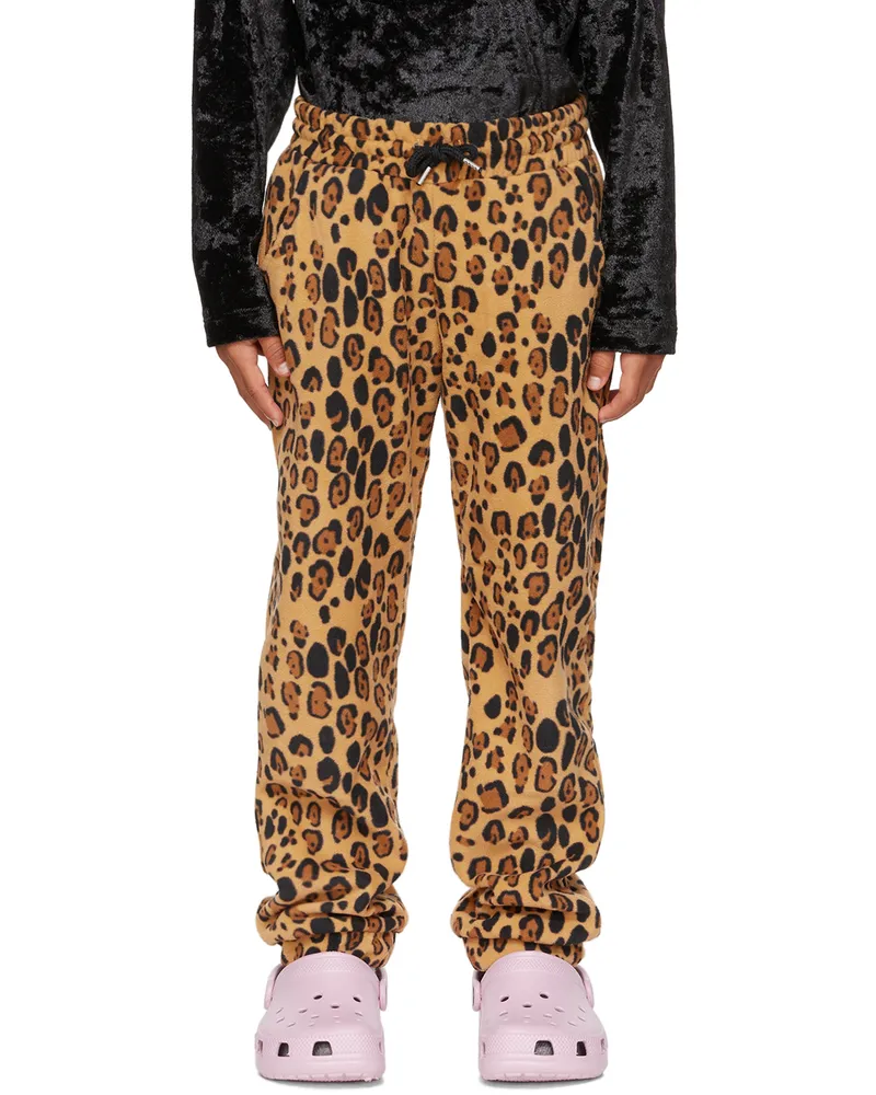 Mini Rodini Kids Brown Leopard Fleece Trousers Beige